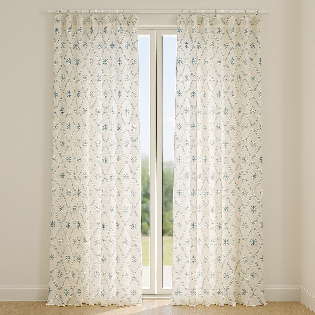 Pure Linen Sheer Embroidered Curtain – Custom Size Privacy Panel – OEKO-TEX Certified – 5 Colours – Rod & Track Compatible-2