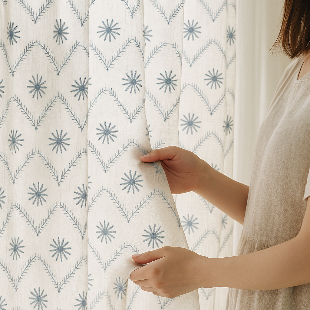 Pure Linen Sheer Embroidered Curtain – Custom Size Privacy Panel – OEKO-TEX Certified – 5 Colours – Rod & Track Compatible-0