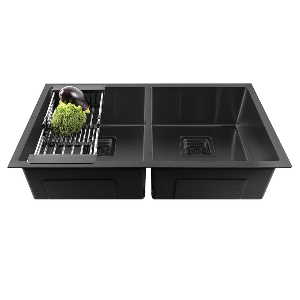 Fossa 37"x18"x10" Inch Double Bowl 304 Grade Honeycomb Embossed Kitchen Sink with Nano Coating (Black )