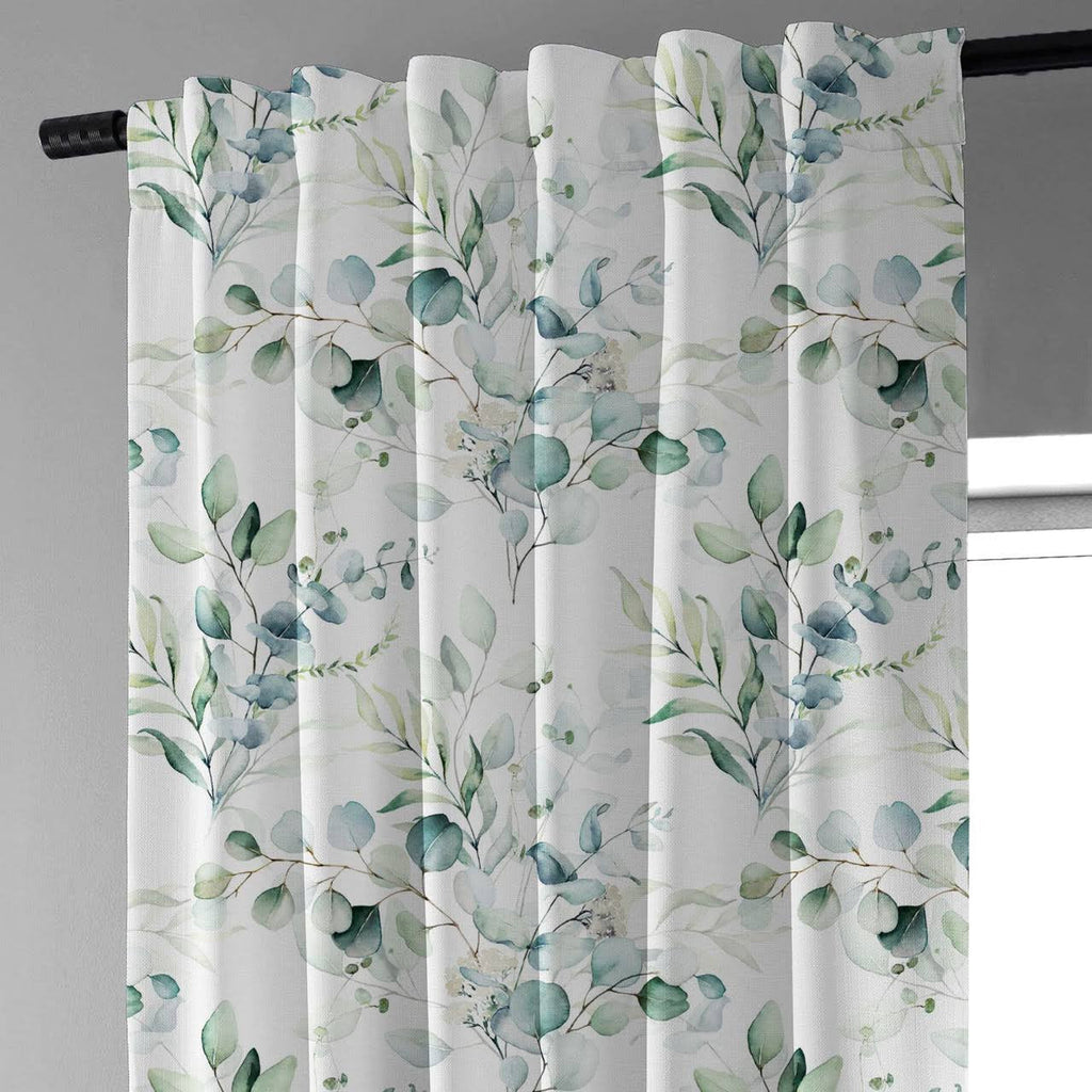 Linen Eucalyptus Curtains UK - Watercolor Leaf Print Light Filtering or Blackout-0