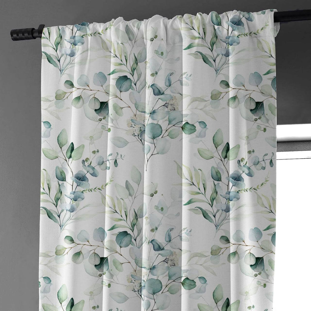 Linen Eucalyptus Curtains UK - Watercolor Leaf Print Light Filtering or Blackout-1