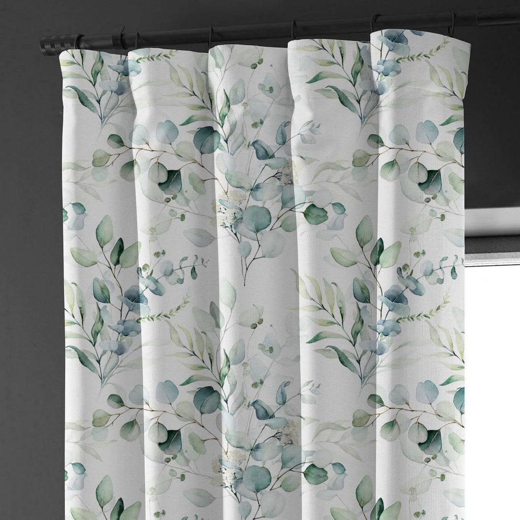 Linen Eucalyptus Curtains UK - Watercolor Leaf Print Light Filtering or Blackout-2