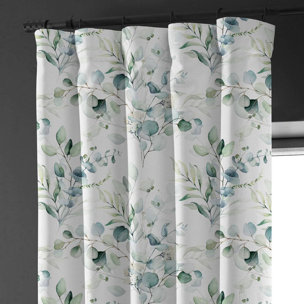 Linen Eucalyptus Curtains UK - Watercolor Leaf Print Light Filtering or Blackout-2